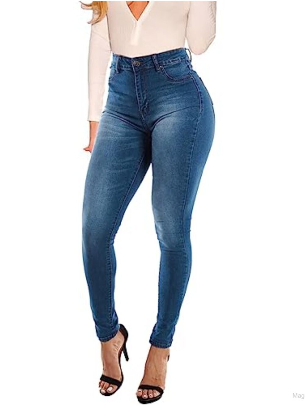 High Waist Butt Lifting Skinny Jeans - Super Stretchy Denim, Curvy Fit, 5 Pocket